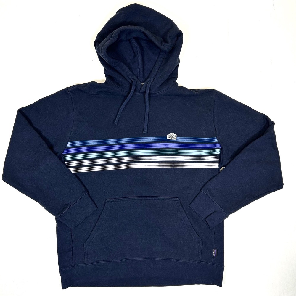 Patagonia Uprisal Hoodie Mens Large Navy Blue Striped Pullover Sweatshirt 39621